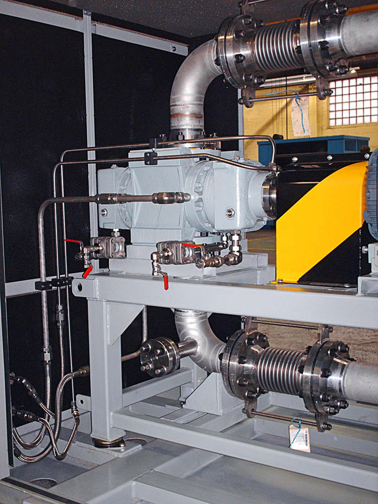 Hibon Eto process positive displacement blower unit under enclosure used for mechanical steam compression