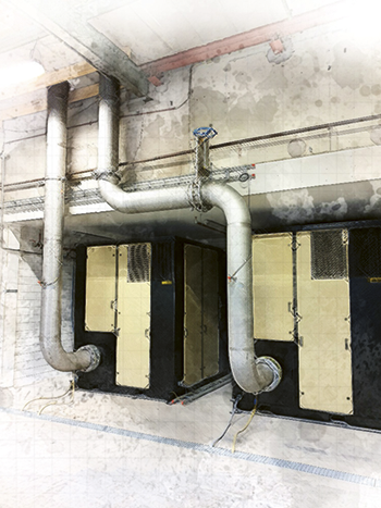 Installation in a paper industry setting of two Hibon Dewatering package DW units under acoustic hoods for a plug-and-play solution for a drying application.