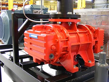 Detailed view of an ATEX version Hibon positive displacement blower for biogas application