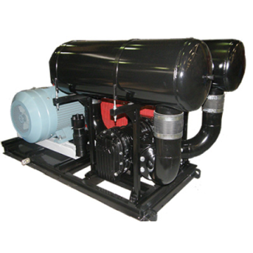 Hibon VP vacuum system featuring an air injection positive displacement blower, motor, silencers and belt
